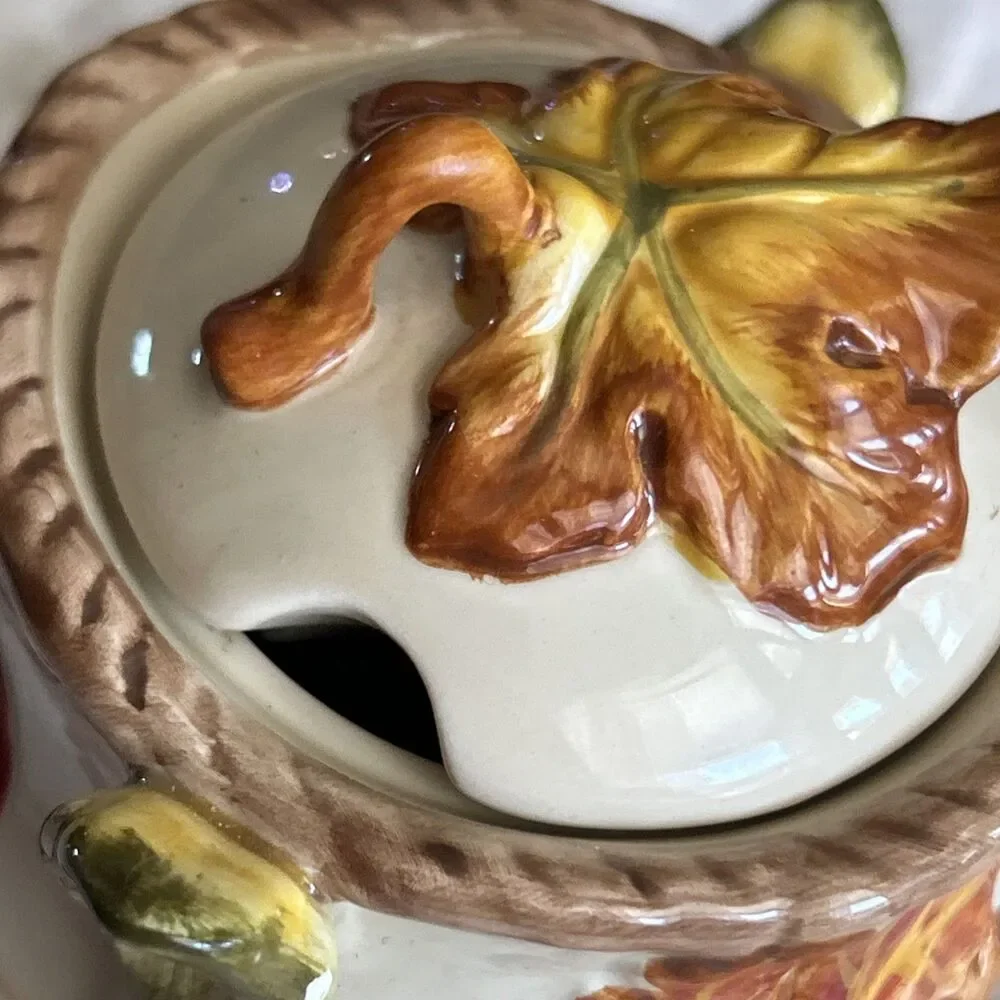 VINTAGE BICO - Autumn Leaves & Grapes Sugar Dish Or Honey Country And Fall Theme